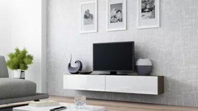 CAMA MEBLE Vigo 180 tv stolík na stenu latte / biely lesk