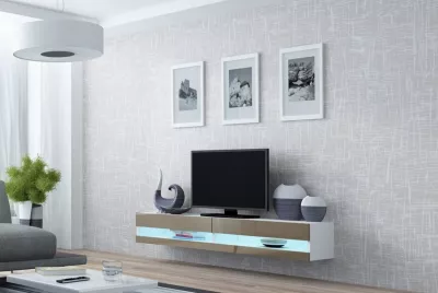 CAMA MEBLE Vigo New 180 tv stolík na stenu biela / latte lesk