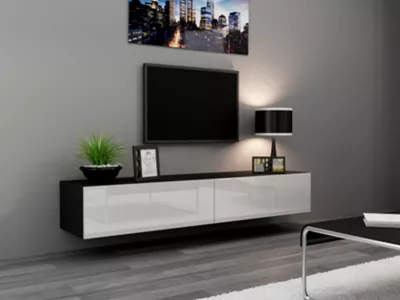 CAMA MEBLE Vigo 180 tv stolík na stenu čierna / biely lesk