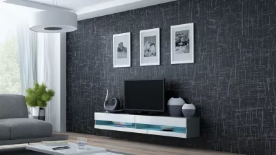 CAMA MEBLE Vigo New 180 tv stolík na stenu sivá / biely lesk