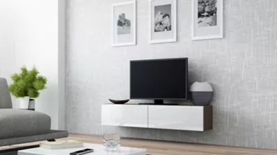 CAMA MEBLE Vigo 140 tv stolík na stenu latte / biely lesk