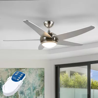 Lindby Anneka – strieborný stropný ventilátor LED svetlo